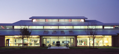 Watauga Community Recreation Center, ENR architects with LBL Architects, Watuaga, TX 76148 - S. Elevation Evening